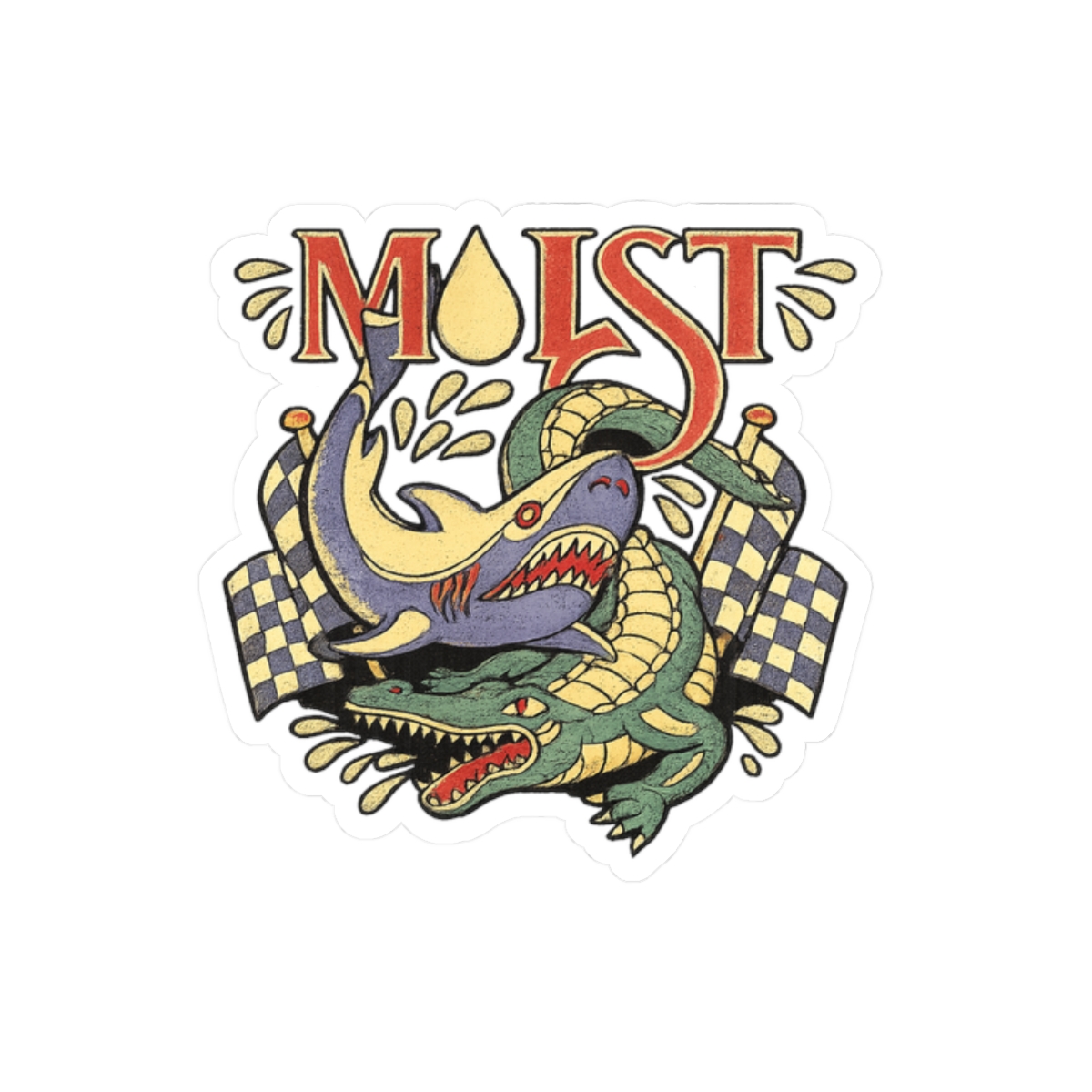 Moist Shark & Crocodile Tattoo Style Kiss-Cut Sticker | Retro Racing Flags | Cr1TiKaL | MoistCr1TiKaL - alternate angle 3, merchandise