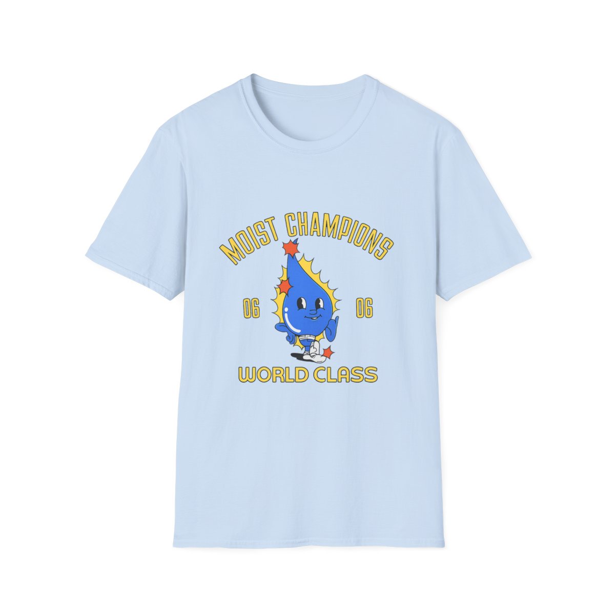 Moist Champions blue drop character T-Shirt | playful sports team tee | Cr1TiKaL | MoistCr1TiKaL - alternate angle 4, merchandise