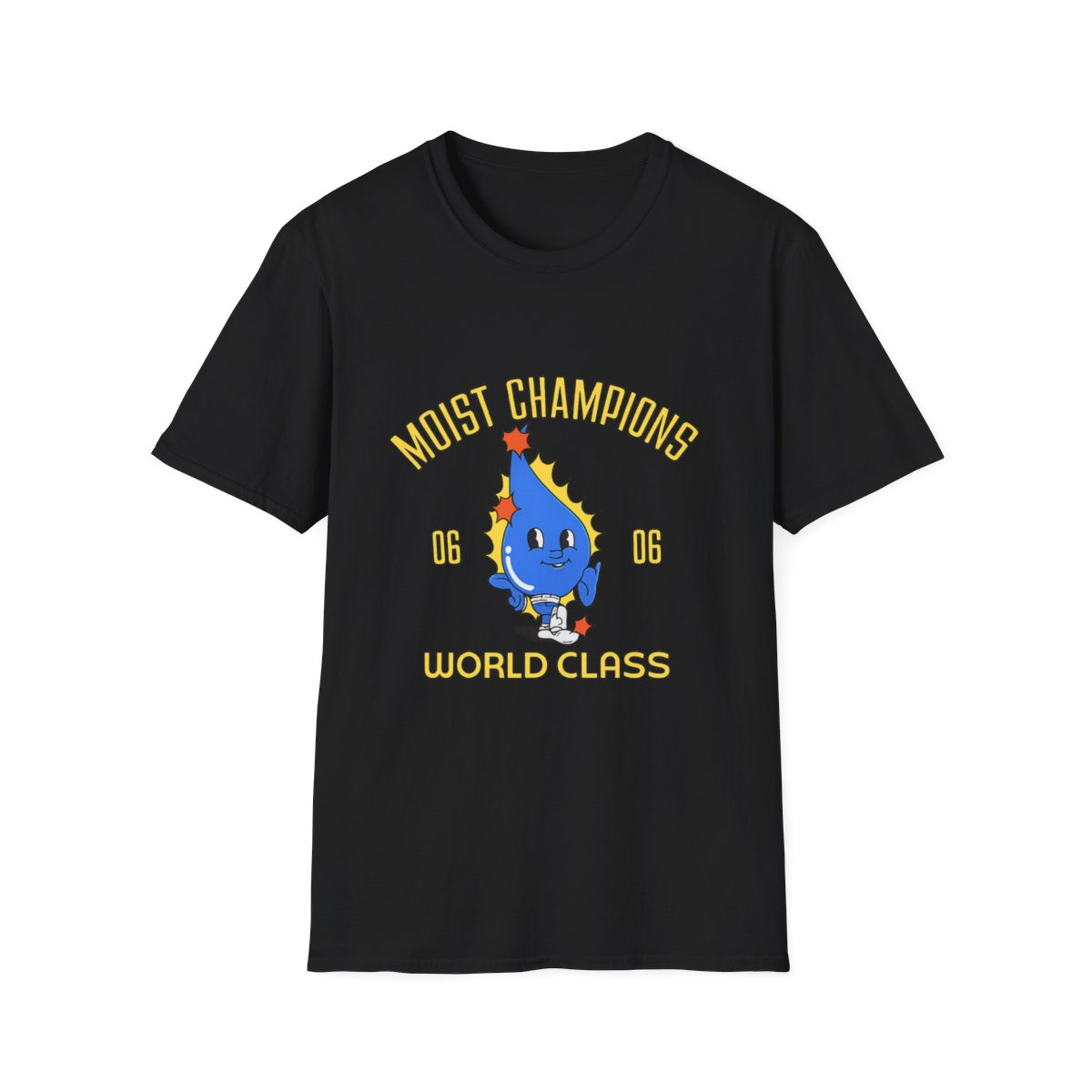 Moist Champions blue drop character T-Shirt | playful sports team tee | Cr1TiKaL | MoistCr1TiKaL - alternate angle 2, merchandise