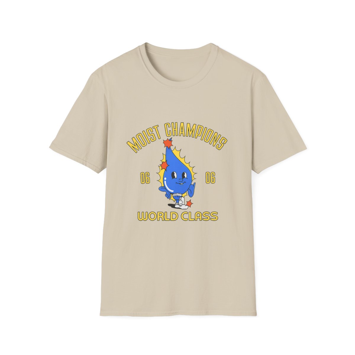 Moist Champions blue drop character T-Shirt | playful sports team tee | Cr1TiKaL | MoistCr1TiKaL - alternate angle 3, merchandise